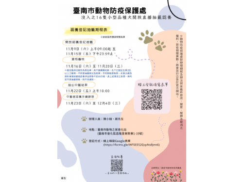 臺南市動物防疫保護處開放認養！16隻品種犬等待新家人