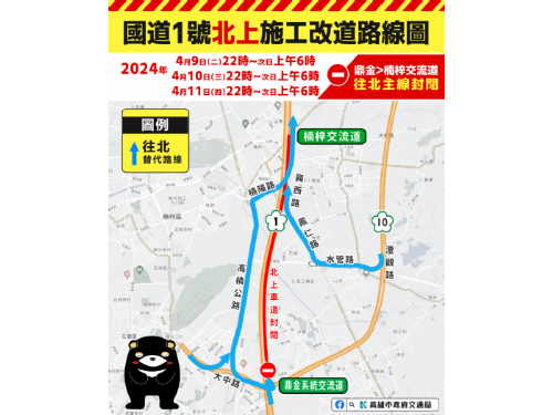 夜間施工封閉國道1號北上路段