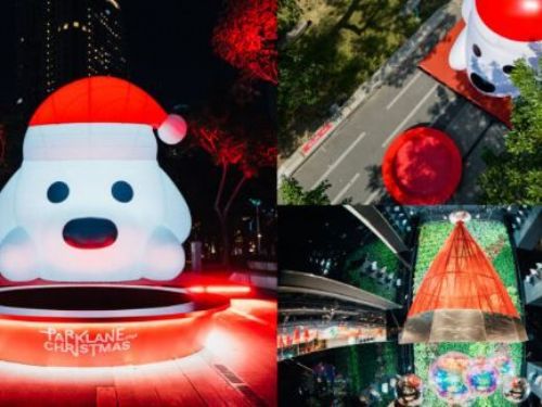 8公尺「聖誕巨狗」霸佔台中草悟道！無辜臉戴紅帽萌翻天，勤美耶誕村5大亮點一次看