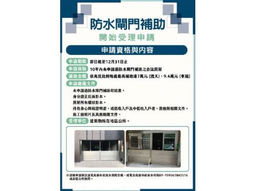 高雄市暖心因應凱米颱風：防水閘門補助計畫升級，守護市民財產