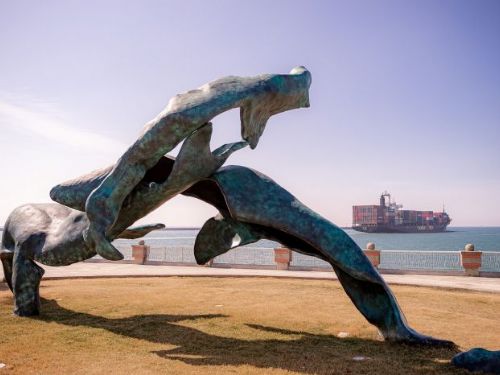 西子灣最美風景 全台離海最近的公共藝術「海洋之舞」  三鯨舞動聖誕揭幕