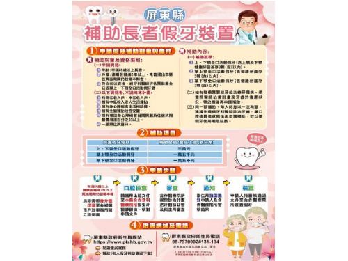 113年「屏東縣政府補助長者假牙裝置」已開辦 符合資格縣民可以申請補助